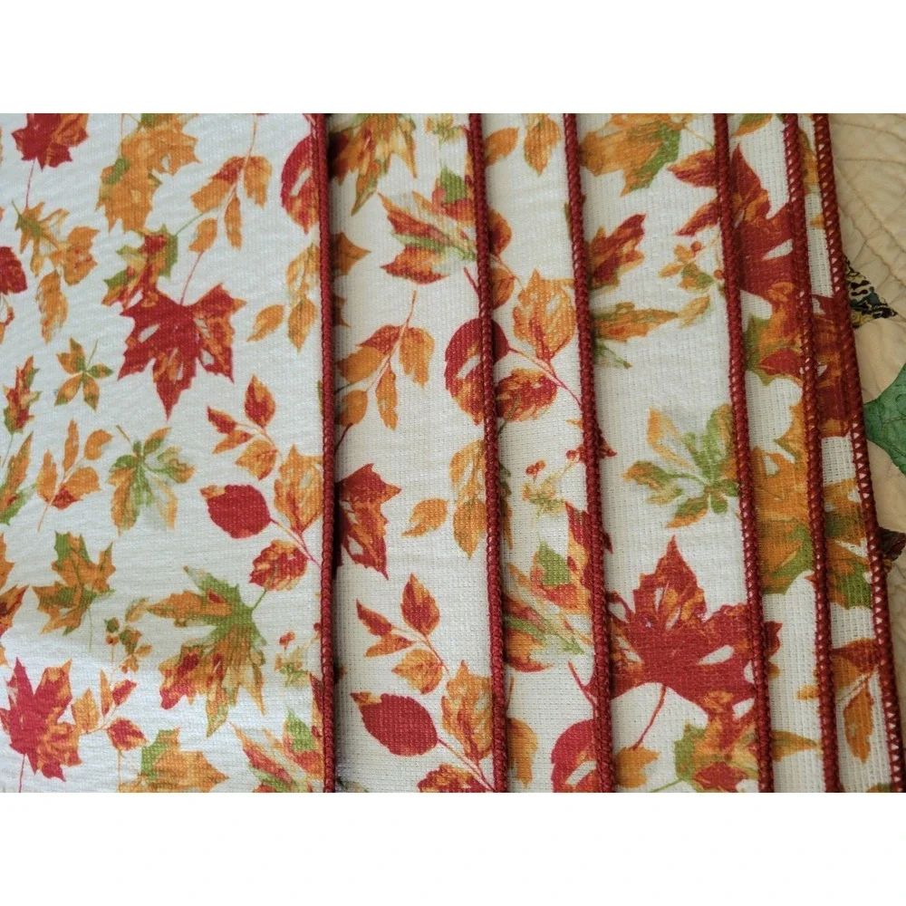 Fall Harvest Pumpkin Placemats Set of 8 pc Reversible Leaf Red Orange Cream